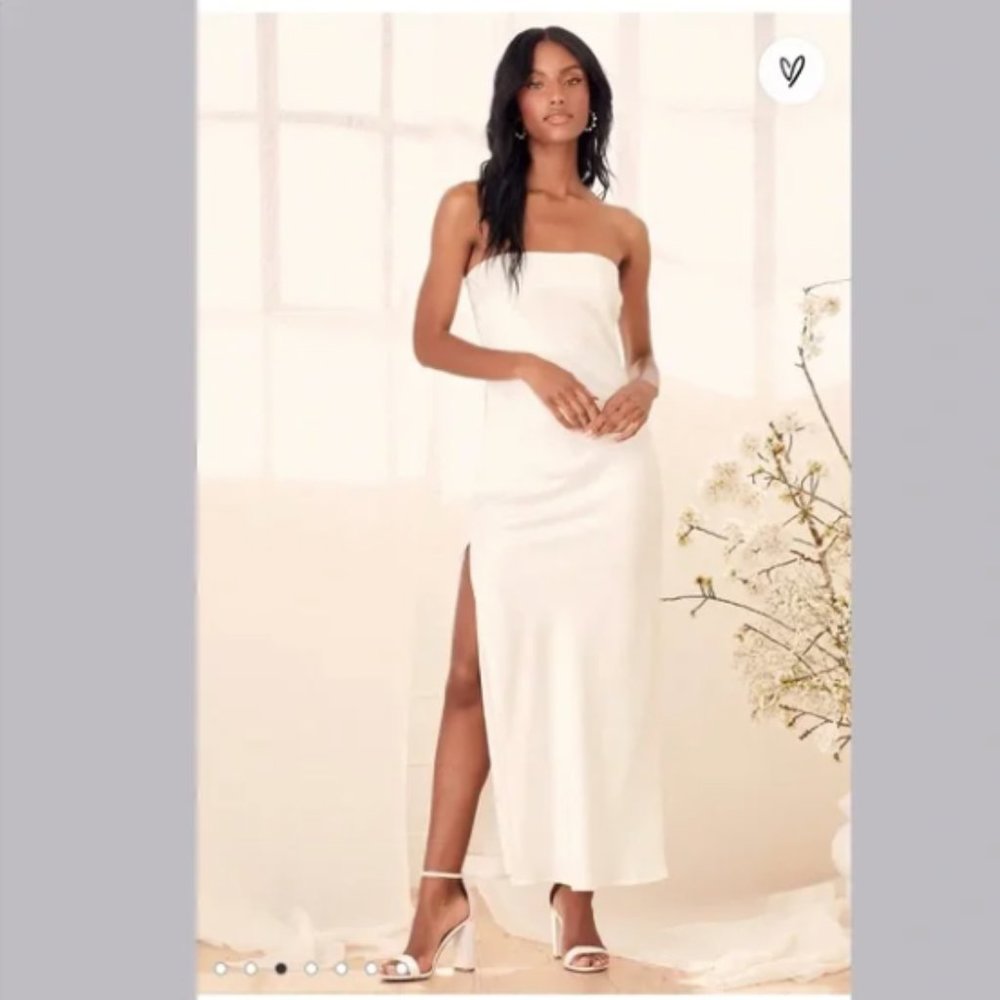 Lulu's A Thing Called Love White/ Ivory Satin Strapless Maxi Dress Sz. S